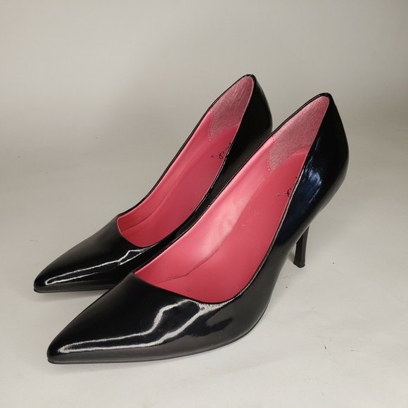Qupid Black Patent Pumps Stiletto Heels Pointed Toe Size 6.5 - Picture 2 of 6